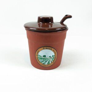 Vintage Hand Painted Terracotta Pot/Spoon-Traditional Terracotta France